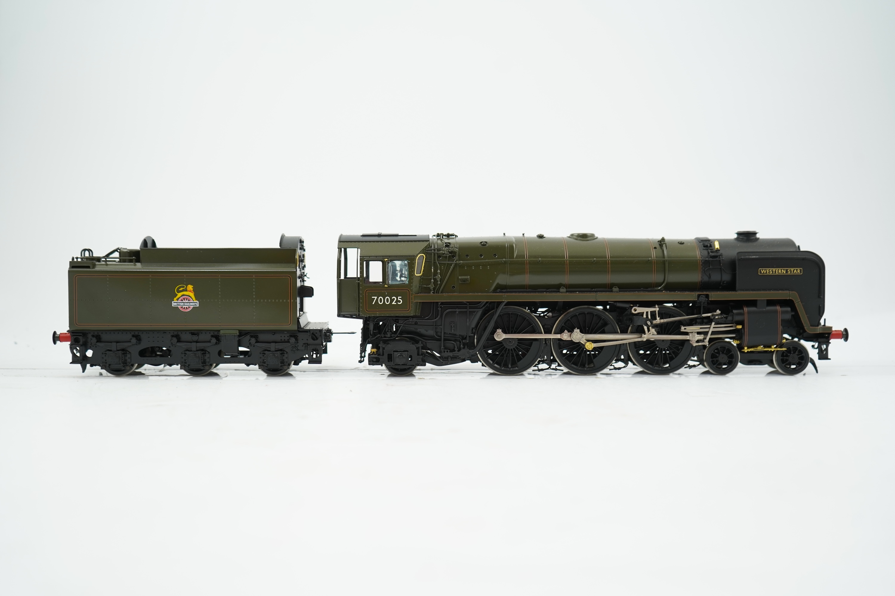 An 0 gauge Masterpiece Models model of BR Britannia Class (Standard Class 7), Western Star, 70025, 4-6-2 tender locomotive, powered for two rail operation, with original box.